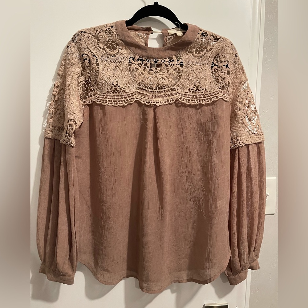 Pink Embellished Blouse with Bib Collar and Relaxed Fit